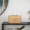Vintiquewise Unfinished Wooden Treasure Chest Arched Lid Gold Metal Accents Front Locking Latch & Top Handle Decorative Storage Box with Natural Wood Grain Ideal for Trinkets Jewelry or Rustic Display